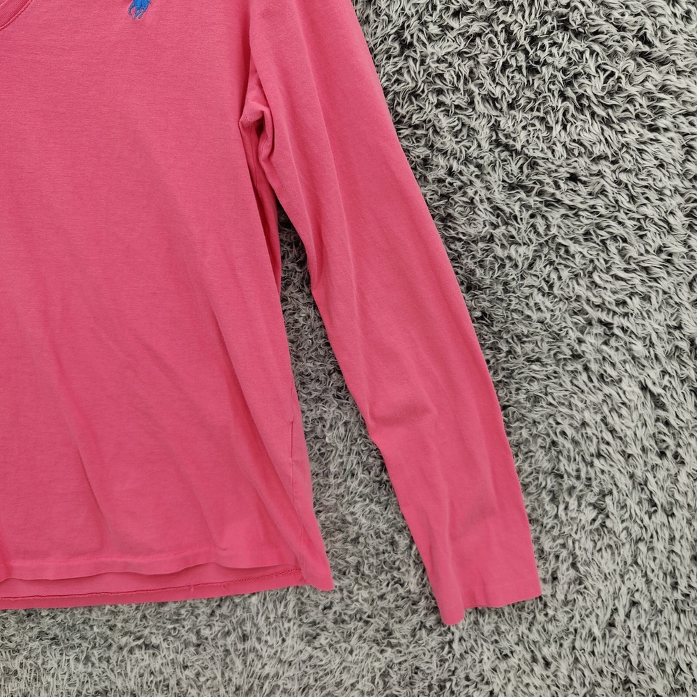 Ralph Lauren Sport Womens Preppy V-Neck Long Sleeve Tee L Pink Pima Cotton Pony - Picture 10 of 15